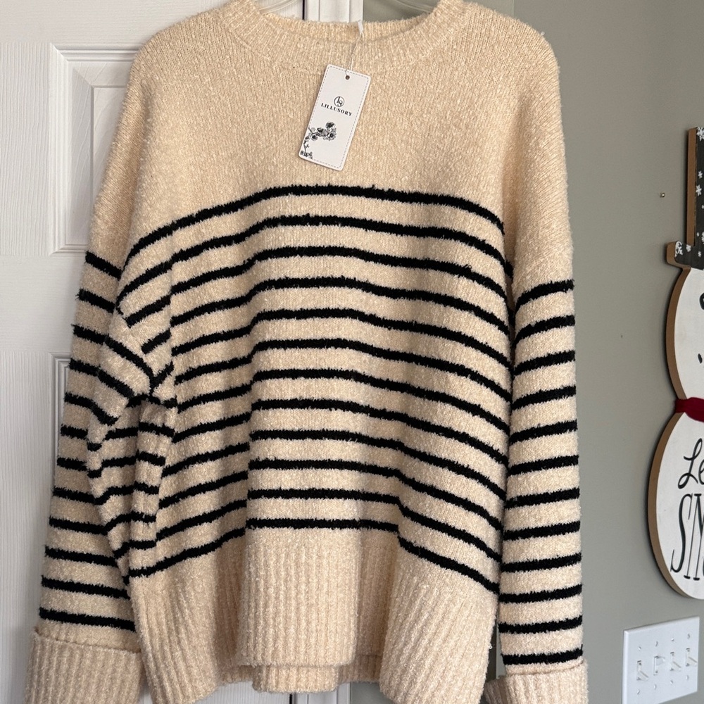 Striped Cream and Black Sweater